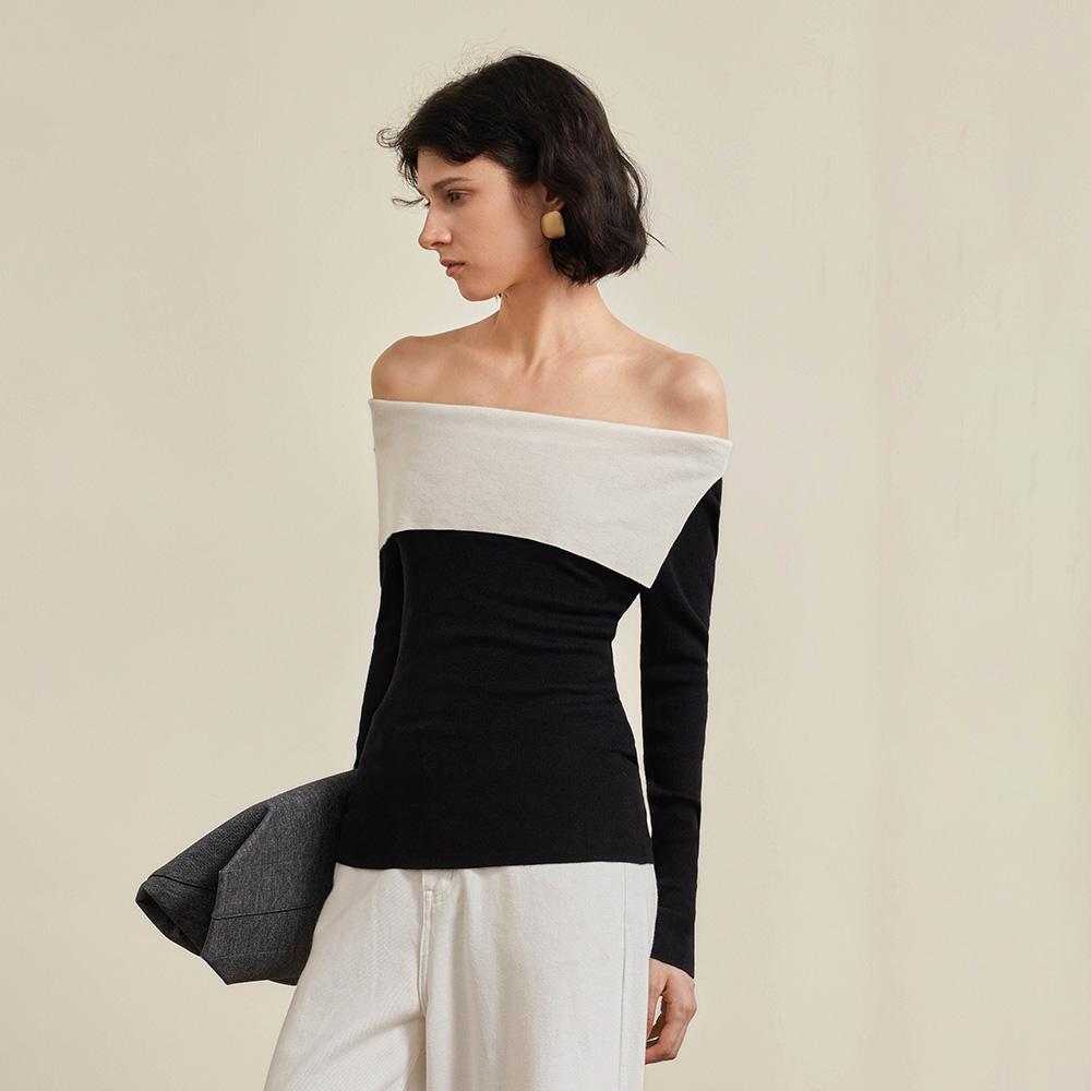 Waiwaiaiem Yy_Contrasting One-Line Neck Top_2Color