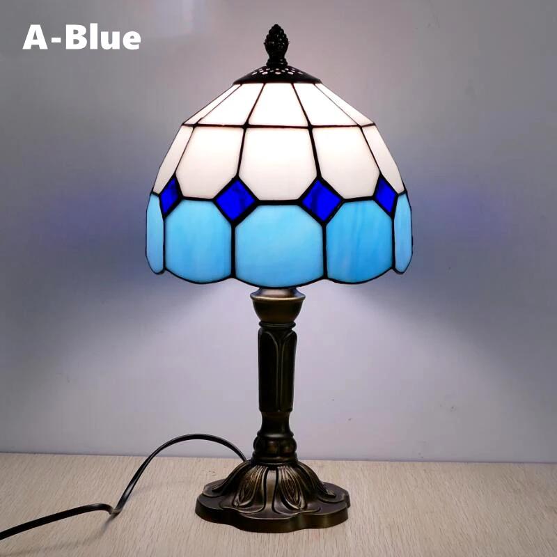 Retro Stained Glass Table Lamp E27 Colorful Art Lampshade Mediterranean Style Baroque Table Light Bedroom Bedside Decor Lighting