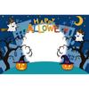1pc Blue Halloween Party Backdrop with Night Moon Gothic Castle Pumpkin Bats Ghost Banner for Halloween Themed Party Decoration