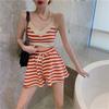 Two Piece Sets Women Summer Vacation Backless Camisole Elastic Waist Shorts Stripe Y2K Beach Style Suits