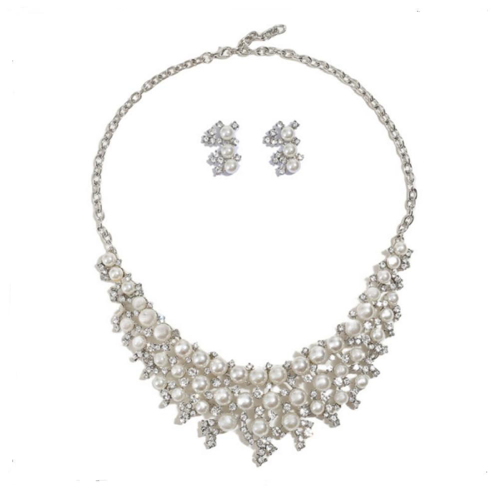 

Винтажное имитационное жемчужное ожерелье, серьги, хрустальное ожерелье, свадебная вечеринка, свадебный ужин, ювелирные изделия, подарки серебряный