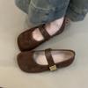 Spot Version~ Retro Round Head Metal Buckle Mary Jane Women's Shoes Suede Temperament Single Shoes Shallow Mouth Flat Ballet Shoes