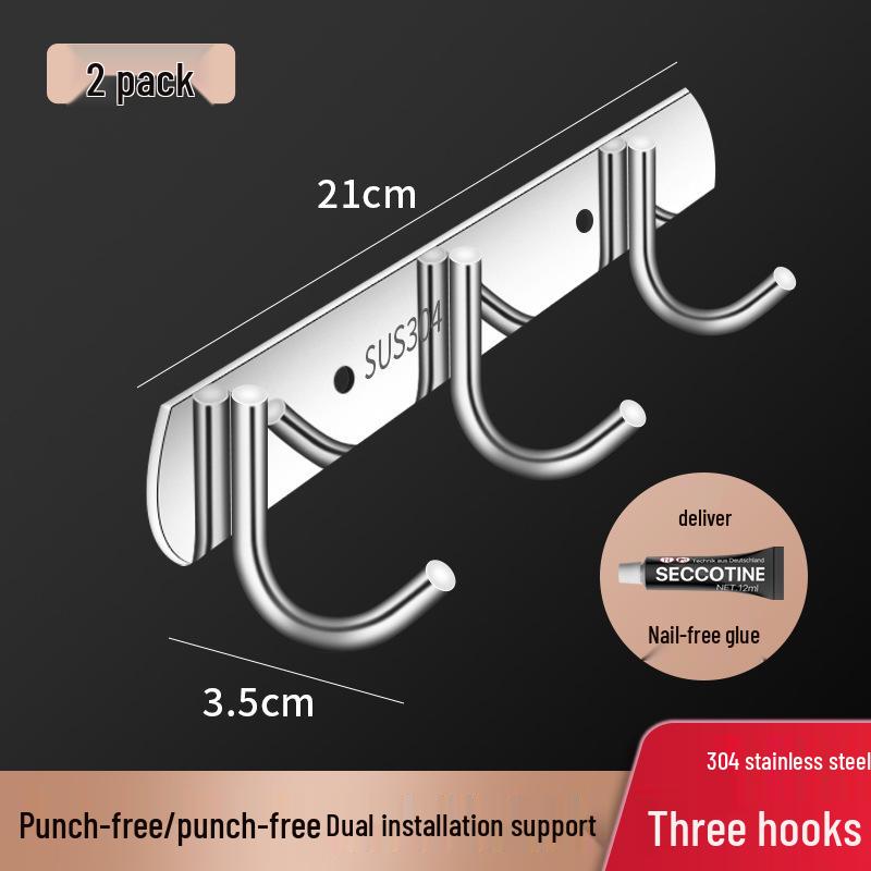 304 Stainless Steel Single Row Coat & Towel Hooks - Strong Load-Bearing for Kitchen & Bathroom
