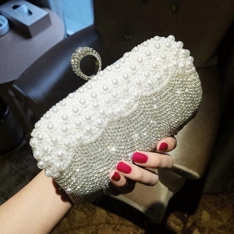 Retro pearl fringed small bag, one shoulder oblique span bag, diamond-encrusted banquet bag, dress cheongsam bag, celebrity dinner clutch bag