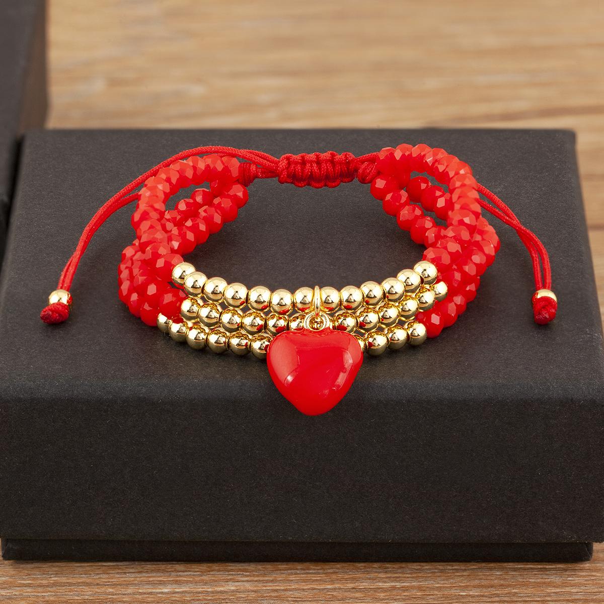

Nidin High Quality Sweet Cute Multi-layer Copper Beaded Heart/Lip/Star/Strawberry Shape Rope Bracelet Party Jewelry Gift
