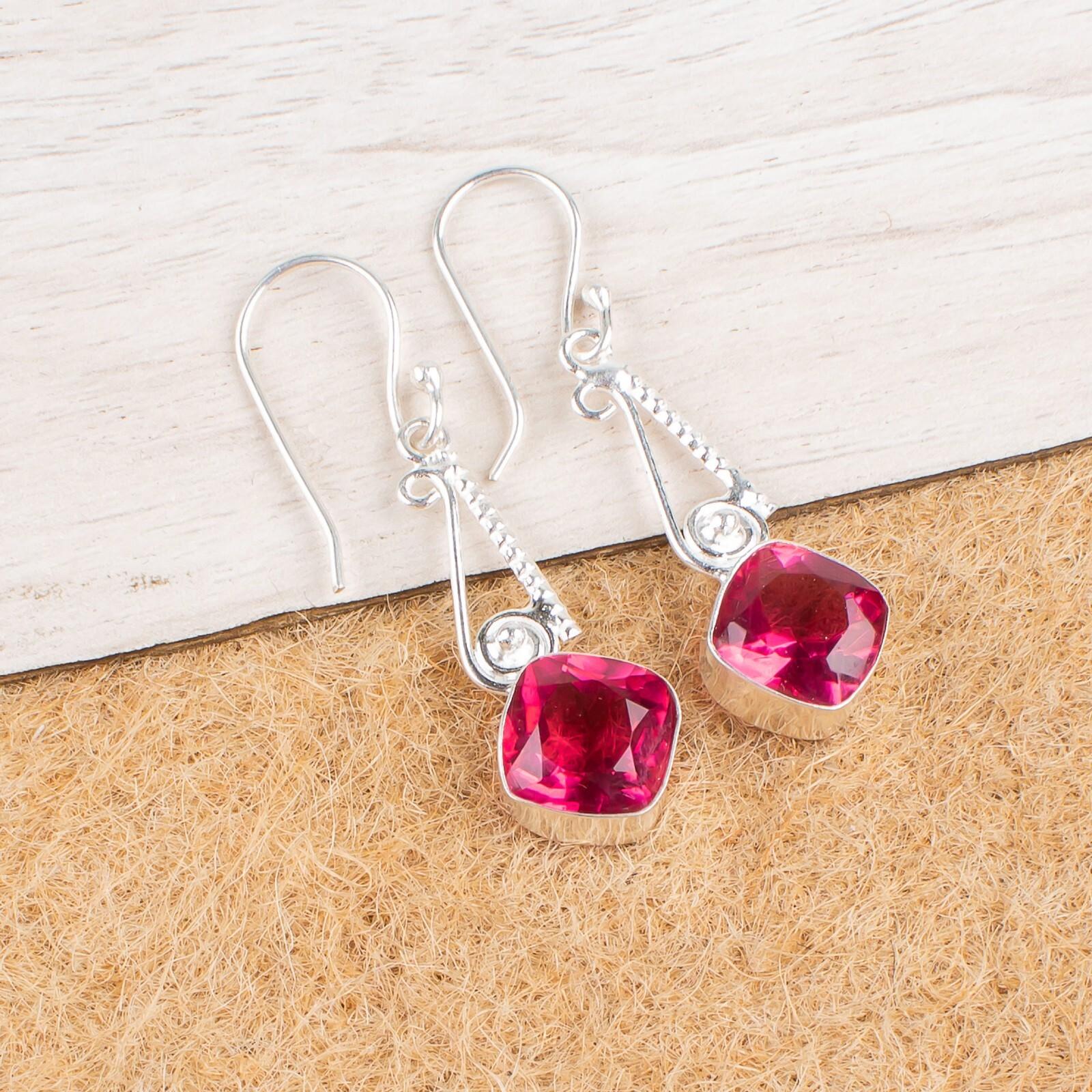 

Natural Pink Tourmaline Gemstone 925 Sterling Silver Handmade Earrings 1.90 EE-46-17