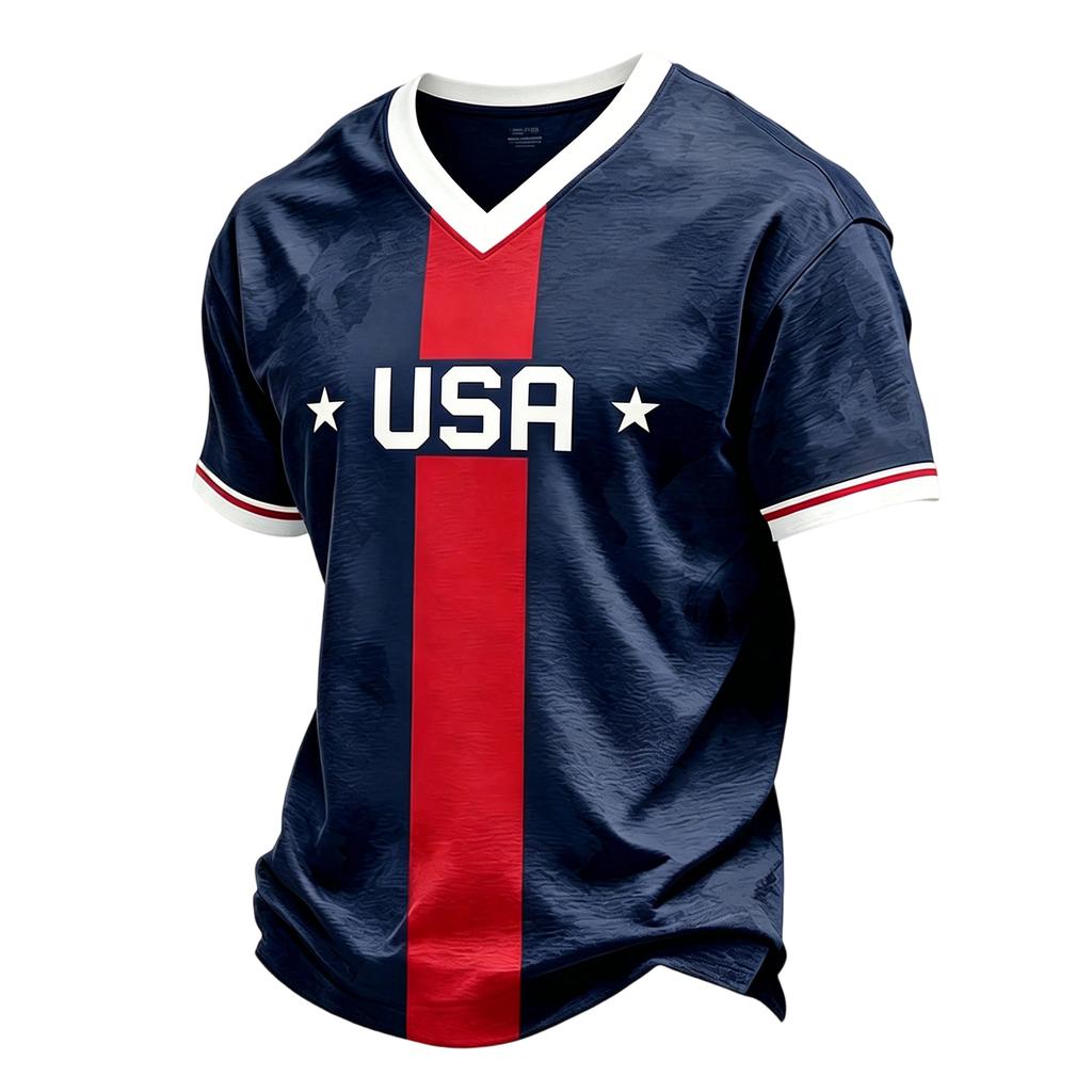Men's Casual Printed V-Neck Short Sleeve T-Shirt Lightweight Breathable for Everyday Summer Wear