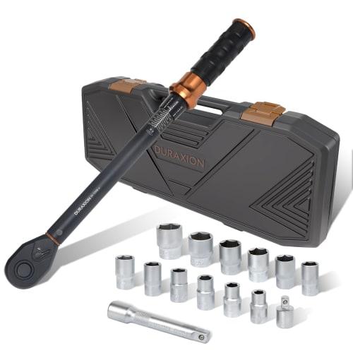 DURAXION 1/2-inch Torque Wrench Set, 15-Piece Set, Preset, 12.7 mm Drive, 20-220 N.m, for Car Tire Changes, Motorcycles, Automobiles, Engines, and Mac
