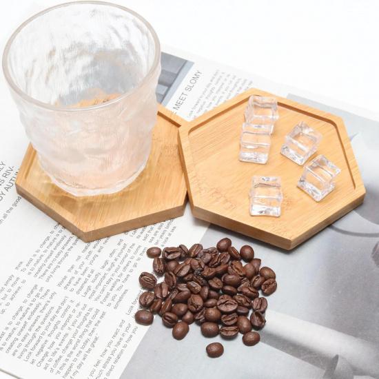 4 PSC Hexagon Bamboo Coasters for Crafts, 4.13 Inch Drink Coasters for Coffee Table, Drinking Cup Coaster for Small Plant Art Plate
