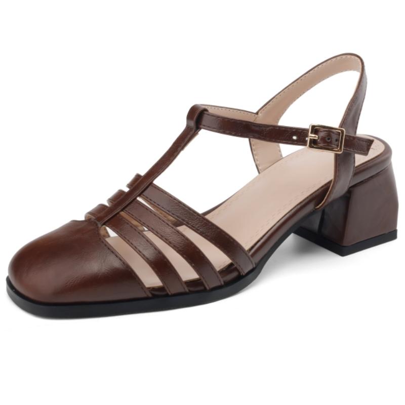 

Женские сандалии летняя обувь закрытый носок повседневные средний каблук ремешок гладиаторы туфли для вечеринки дизайнерские вырезы удобная обувь 39 коричневый