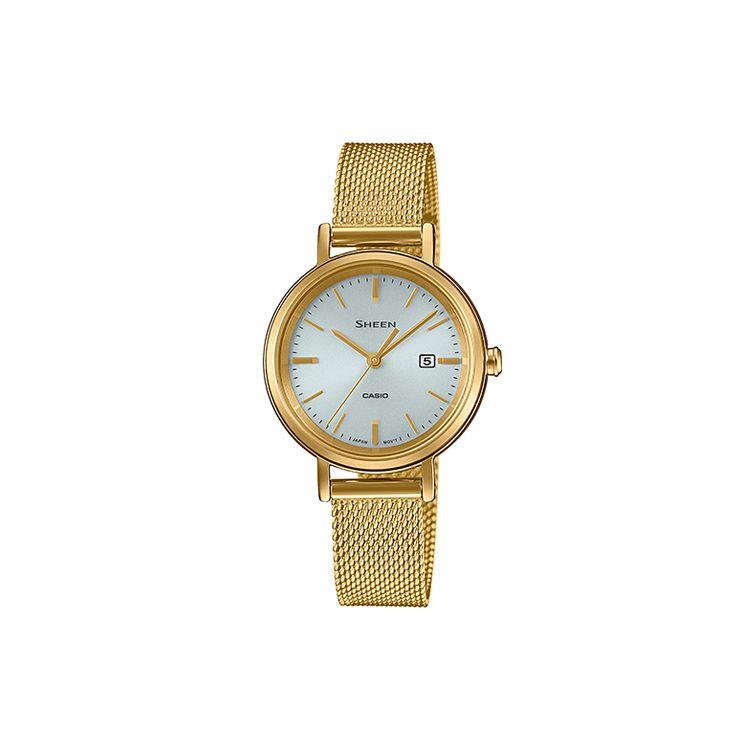 Casio Sheen 50M Waterproof Solar Quartz Movement Stainless Steel Strap Watch Unisex watches White SHS-D3OOGM-7A White Dial