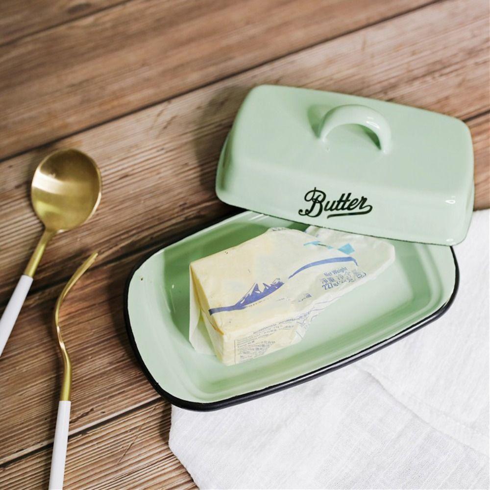 Mit Deckel Emaille Butterdose Nostalgische Käseplatte Geschirr Butterdose Kühlschrank