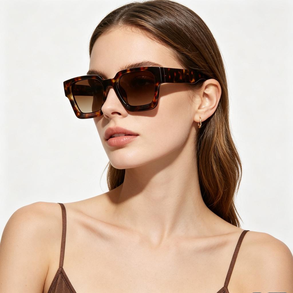 New European and American retro sunglasses women's ins square tortoiseshell thick frame sunglasses UV-proof glasses