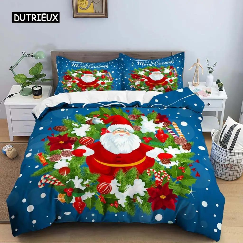 Santa Claus Print Duvet Cover for Adult Kids Microfiber Bedding Set Pillowcase Christmas Decor Quilt Cover 23pcs King Twin Size