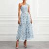 Summer new European and American style one-shoulder three-dimensional flower dress women's holiday style waist thin medium and long dress
