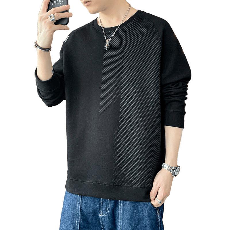 Men's Trendy Loose Fit Hoodie: Spring & Autumn Long Sleeve Pullover with Round Neck