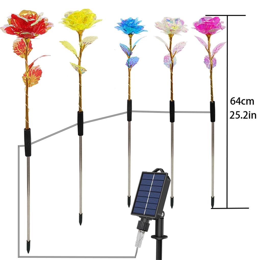Stainless Steel Solar Powered Flower Lights Outdoor Lawn Decorative Lights Solar Rose Grass Light