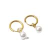 Vintage Pearl Pendant Earrings for Women, 18K Gold-Plated Titanium Steel Studs, High-End Luxury Design