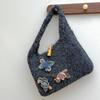 Horn Button Knitted Handbag Flower Phone Bag Casual Knitted Wrist Bag  Travel
