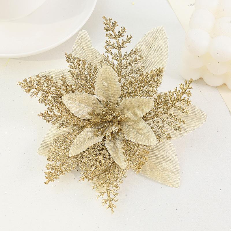 5Pcs Glitter Christmas Flowers Xmas Tree Ornaments Christmas Decorations for Home 2025 Navidad Noel Natal Gifts New Year 2025