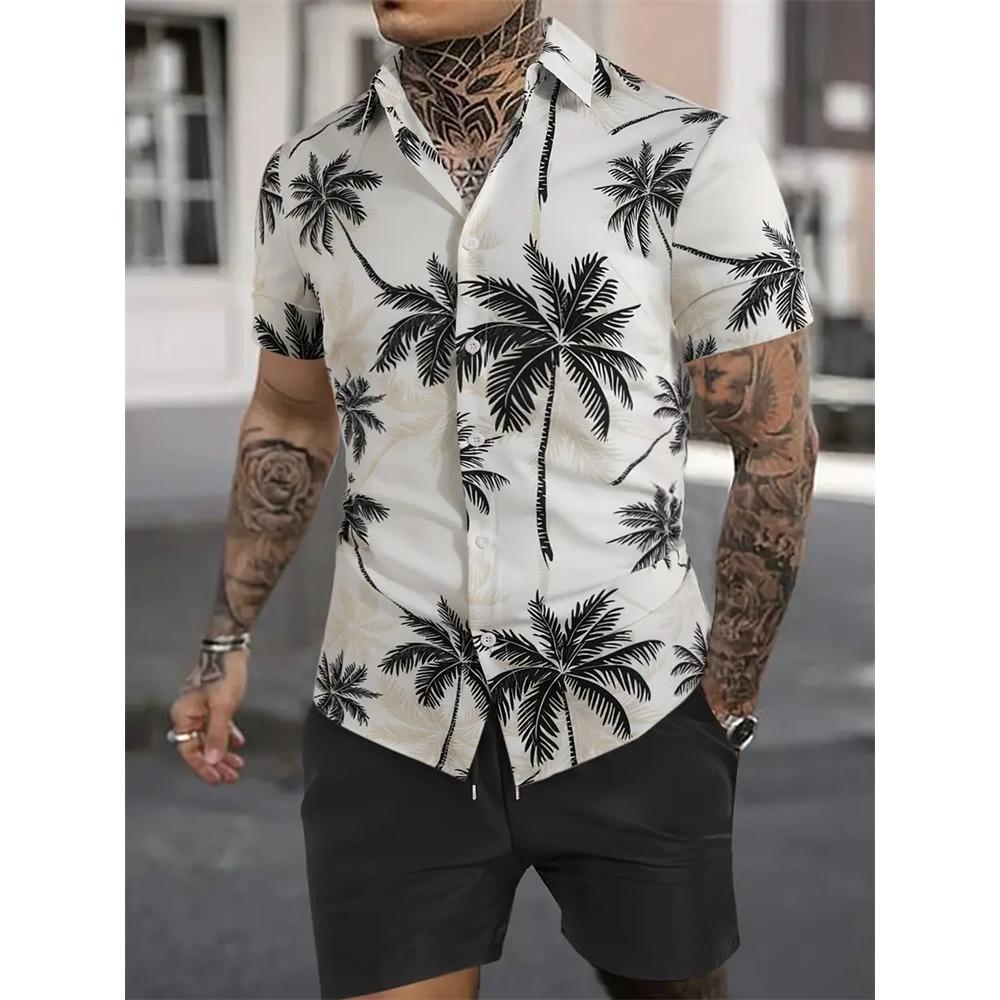 Summer New Men's Coconut Print Shirt Set High-quality Fashion Trend Shorts Hawaiian Style Casual Pool Top Outdoor Beach Two-piece Set