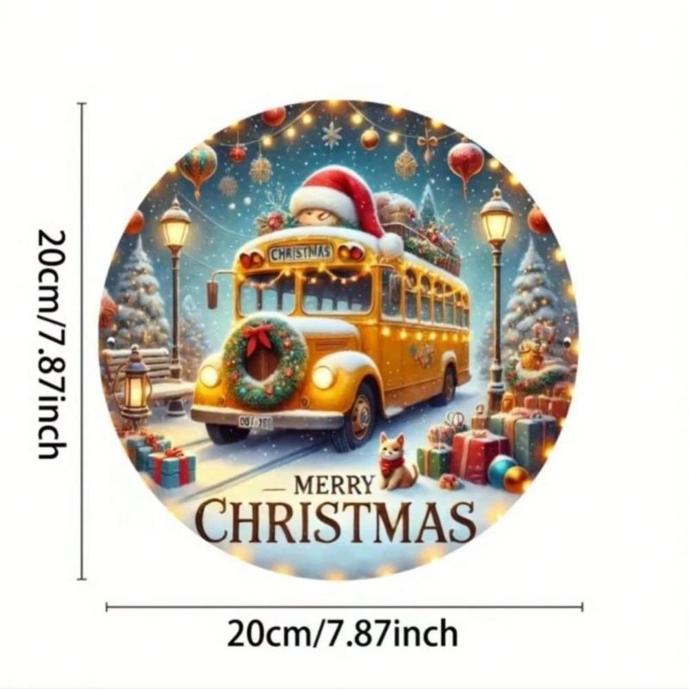 Vintage Snowy Christmas Bus Metal Wall Art Decor Plaque Sign