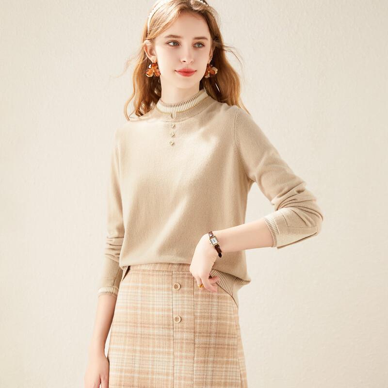 

TUHUANG Women s Pure Wool Faux Two-Piece Semi-High Neck Sweater XL (170/92A)