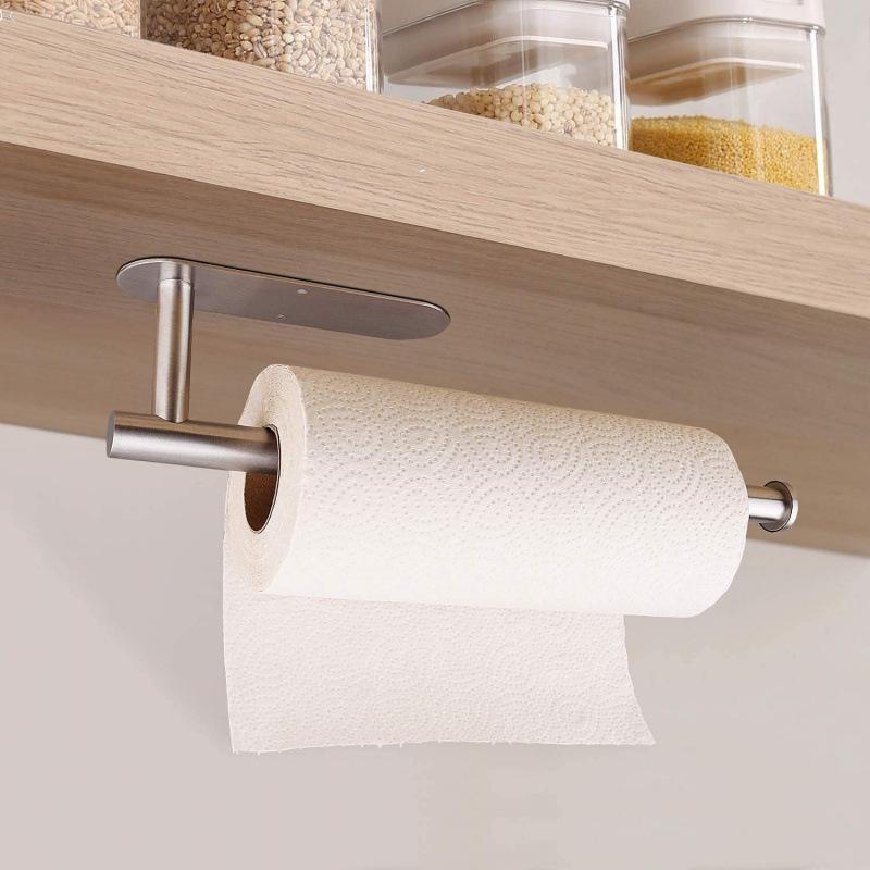 Stainless Steel Punch-Free Cabinet Holder for Napkins, Paper Towels, Plastic Wrap, and Toilet Paper Rolls