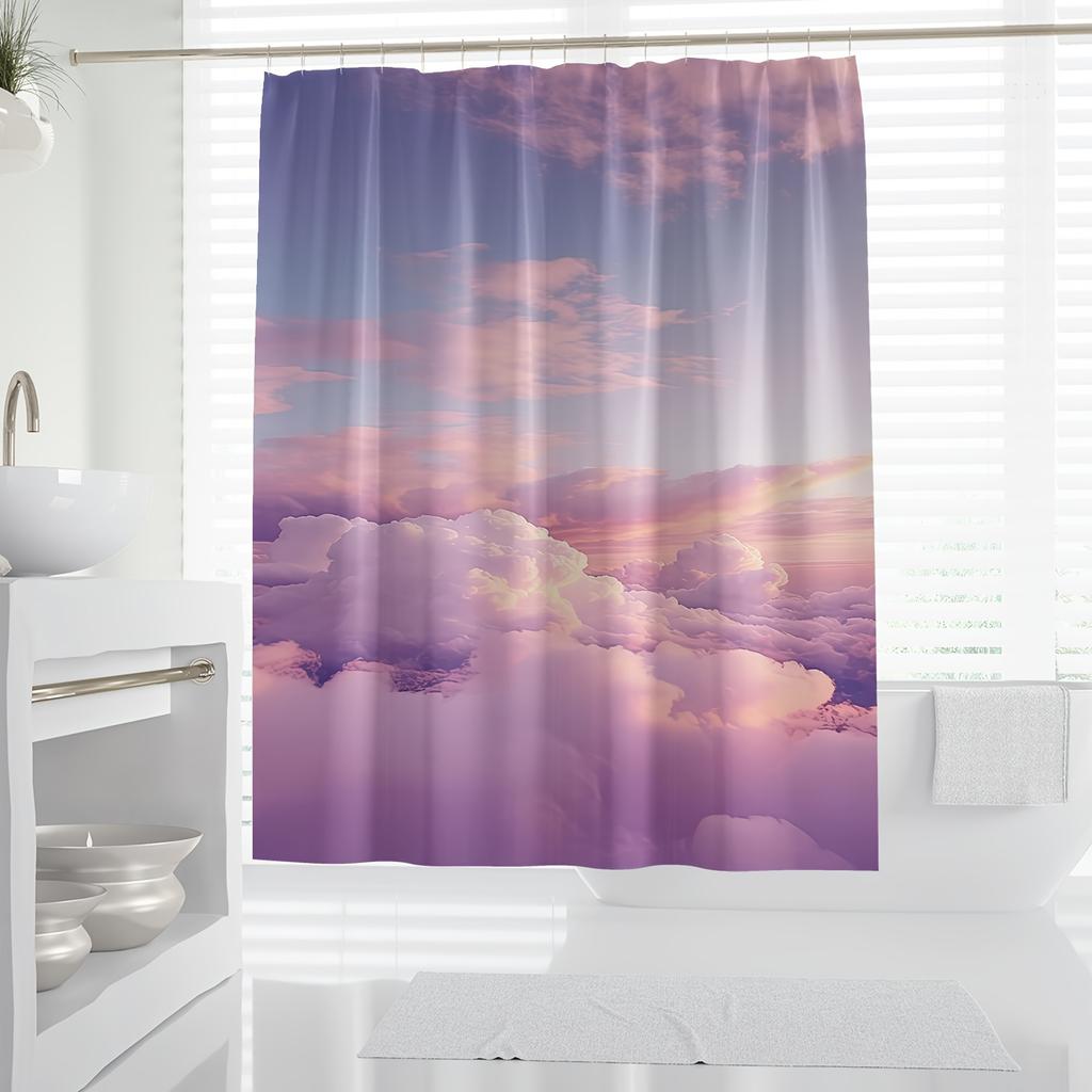 Polyester Shower Curtain - Modern Digital Print,Serene Pink Purple Blue Sky with Clouds,Machine Washable,Tranquil Bathroom Decor