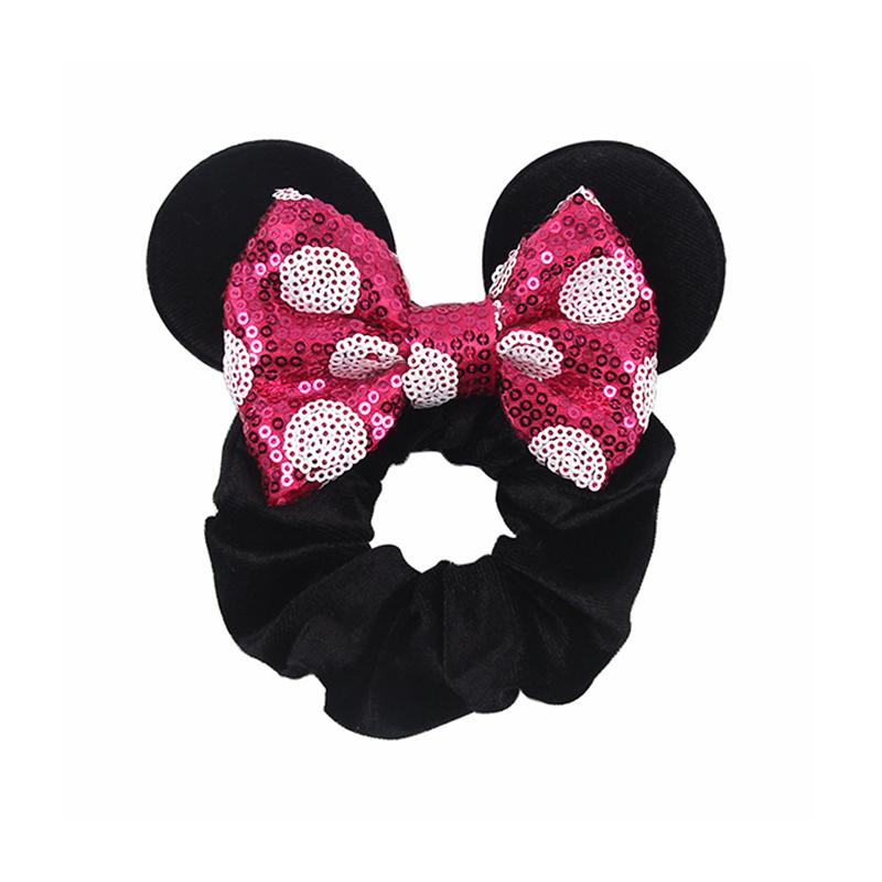 Mickey Anime Minnie Mouse Ears Hair Ties Cute Sequin Bow Hair Band Headwear For Women Ponytail Holders Party Favors