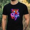 Mens Neon Light Tiger Print Cotton T-Shirt Size XS To 5XL-