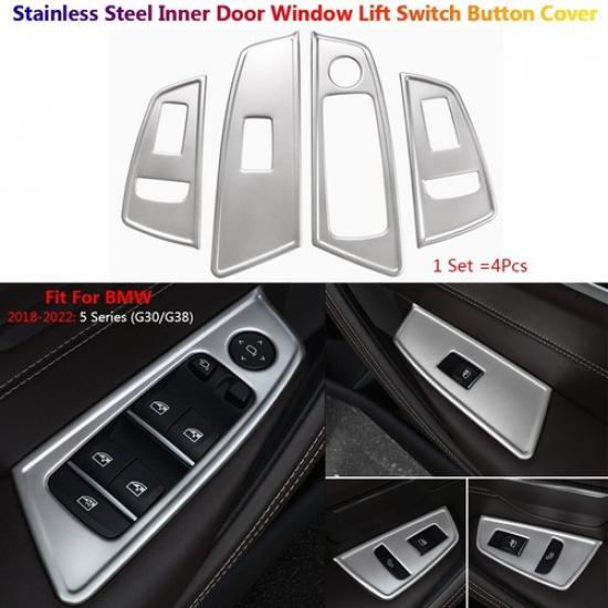 Stainless For BMW 5 Series G30 Car Inner Door Window Lift Switch Panel over Trim
