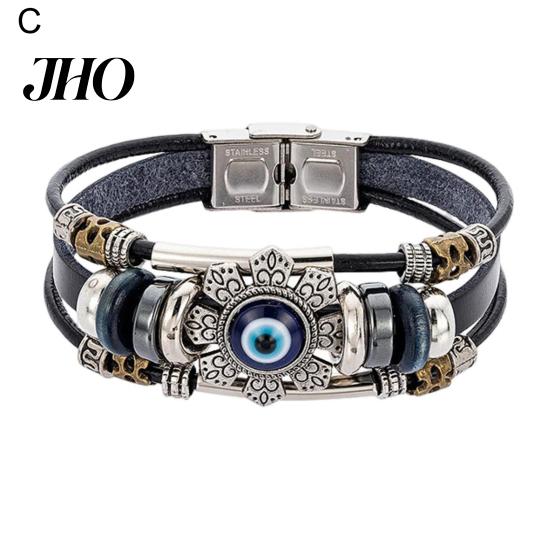 Bransoletka Damska Męska Sztuczna Skóra Bohemian Wielowarstwowa Koraliki Vintage Geometryczna Dekoracyjna Prezent Unisex Turecki Amulet Oko Przeciw Złu Biżuteria do Codziennego Życia Manżeta