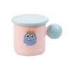 Cute Macaron Contrast Mug with Lid Little Monster Ceramic Cup Round Ball Handle Cartoon Cup Coffee Cup Water Cup