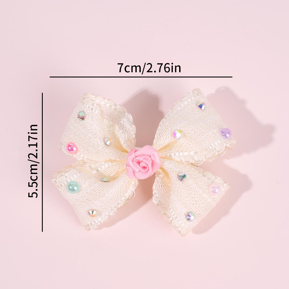 2Pcs Sweet Flower Bow Hair Clip Korean Solid Rose Rhinestone Barrettes Side Hairpins For Girls Children Headdress Accessories