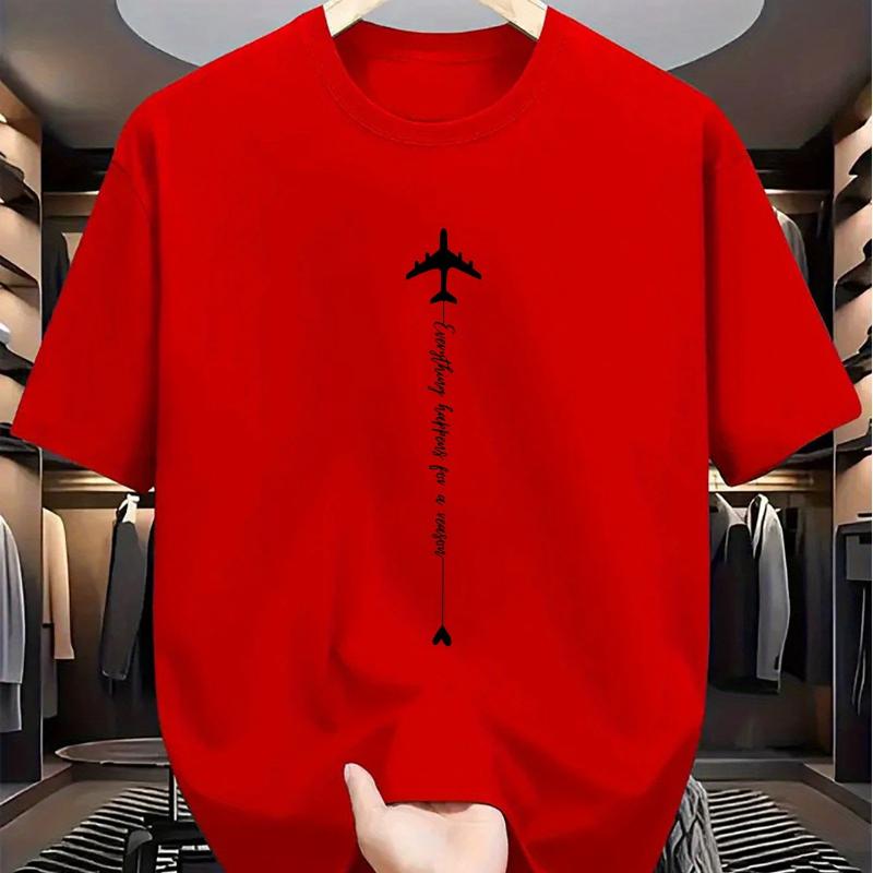 Summer Best-selling Street Casual Fashion Comfortable Breathable Simple Aircraft Pattern Printed Men's Pure Cotton T-shirt