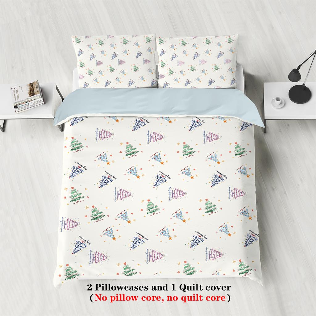 3-piece Christmas themed Christmas tree pattern print (1 duvet cover+2 pillowcases, no core) soft and comfortable bedding set