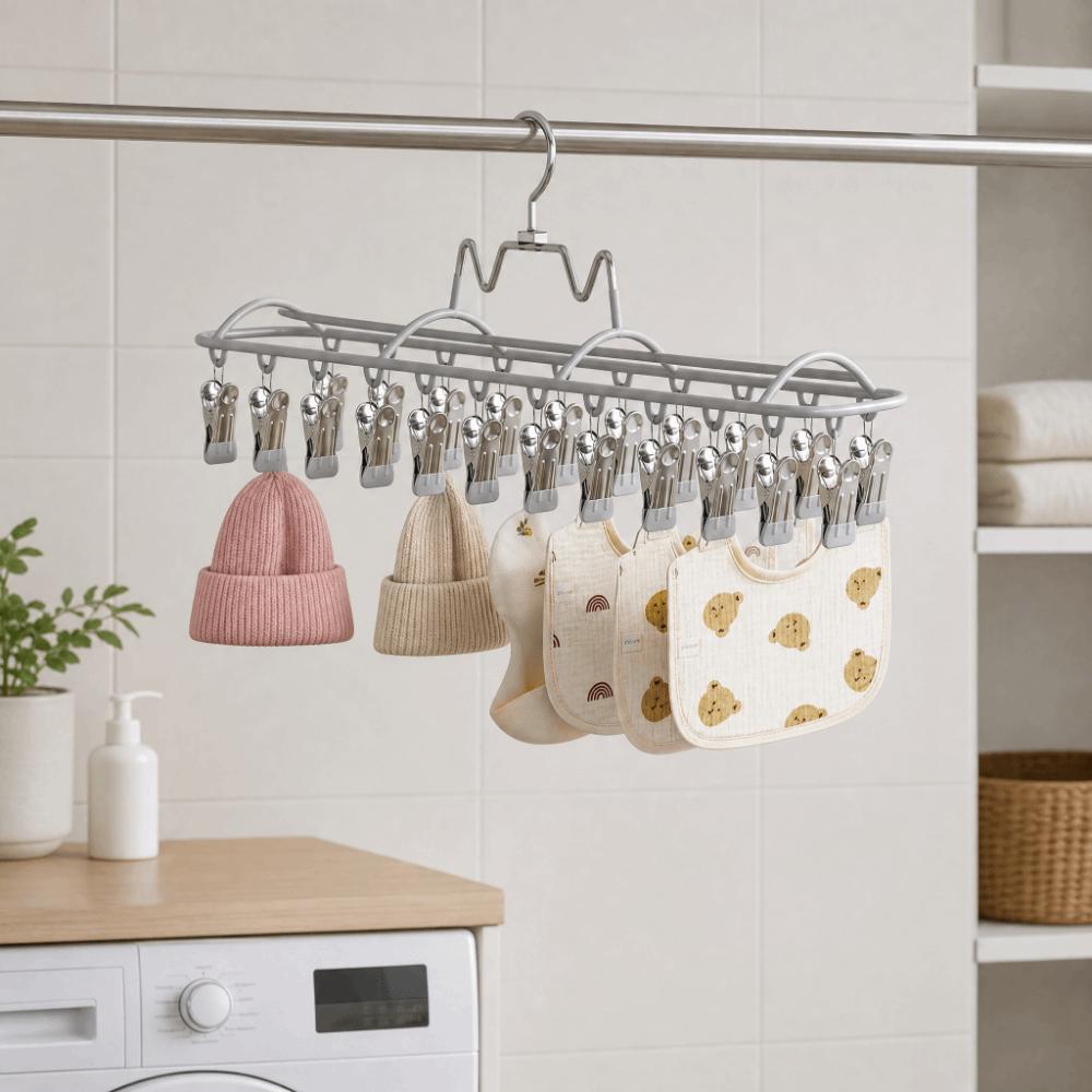 with 20 Clips Sock Drying Rack Stainless Steel Clothes Hanger Baby Sock Clips Laundry Room