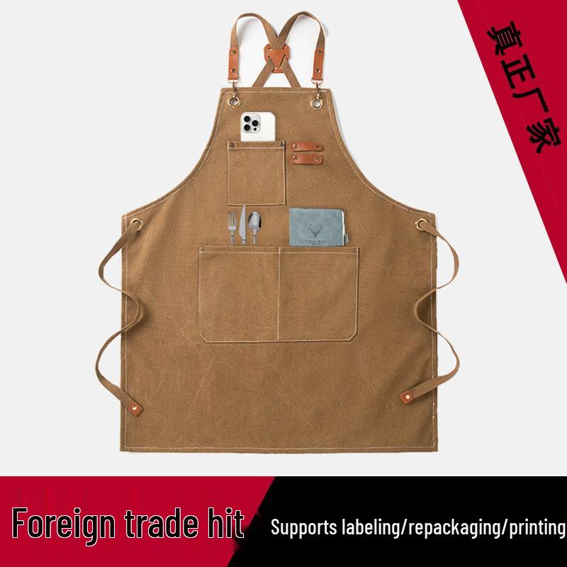 Custom Logo Thickened Canvas Apron – Stain-Resistant, Ideal for Restaurants and Catering