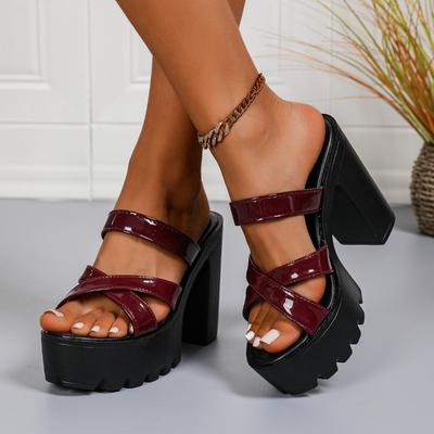 Fashion Outside Platform Slippers Women's Summer New Round Toe Open Toe Cross with Platform One-slip Wear-resistant High Heels