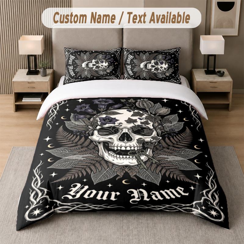 Skull Floral Fantasy Custom Name Bedding Set 2 Pillowcases + 1 Sheet Personalized Text Custom