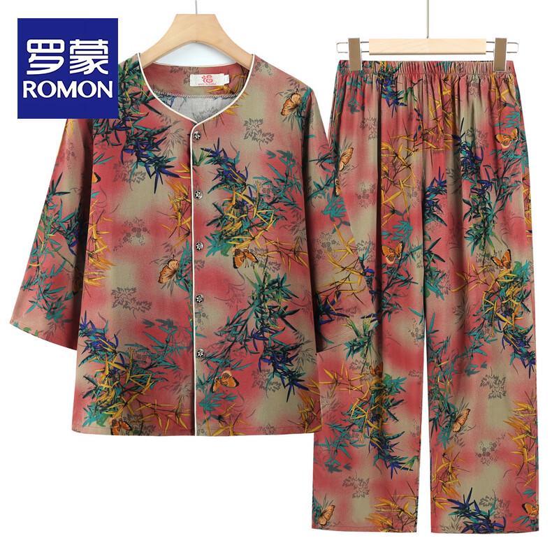 ROMON Women s Elegant Floral Mid-Sleeve Summer Set for Seniors XL