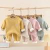 2pcs/set Children's Padded Thickened Underwear Set Girls Round Neck Blouse Pants Suit Autumn Winter New Boys Fashion Casual