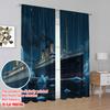 2D Flat Printing 2pcs Party Curtains Shipwreck 100% Polyester,Without Electricity Summer Party Decorations Perfect for Hotel