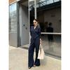 Kumikumi Idle Style Navy Blue Lapel Long Sleeve Shirt Women's Autumn Loose Casual Pants Pants Two-piece Set