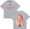 T-shirt Stampata Double Sided di Addison Rae Uomo Donna Punk Harajuku Cotone Puro Girocollo Y2K Manica Corta
