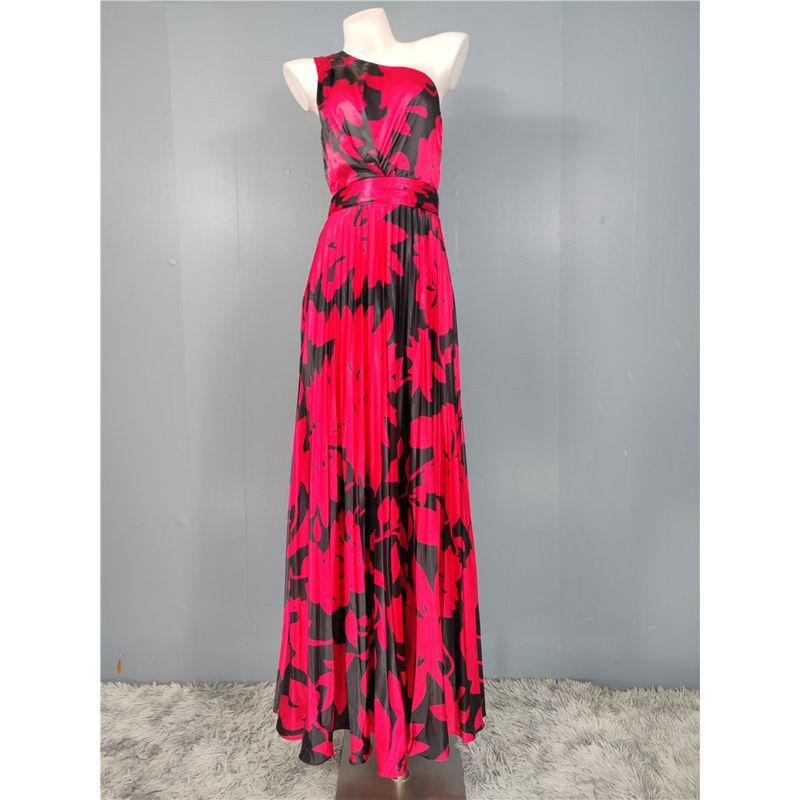 

Заказ внешней торговли Домашнее платье на одно плечо Газовое поле Косой воротник Гладкий атлас Изысканный принт Плиссировка Приталенное Большой подол Платье для отпуска Rose Red Flower S