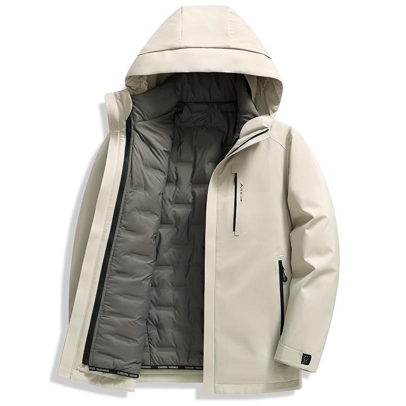 Men's Hooded Thickened Down Jacket with Detachable Liner - Warm Ski Suit for Middle-Aged and Young Adults