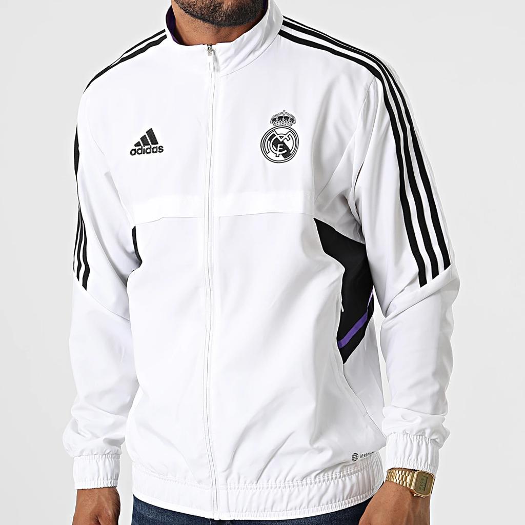 Adidas Color Block Striped Sports Training Long Sleeve Jacket Men Jacket White HA2595