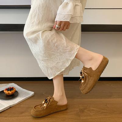 Selfie-Bild Herbst beliebt Mode Fransen Perlen Boken Hausschuhe dicksohlige Tasche Kopf halber Schlepp faule Hausschuhe Damenschuhe Trend